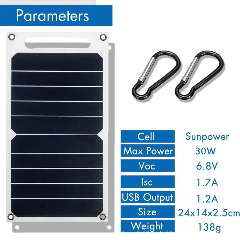 Portable 30W Solar Device Charger with USB Socket